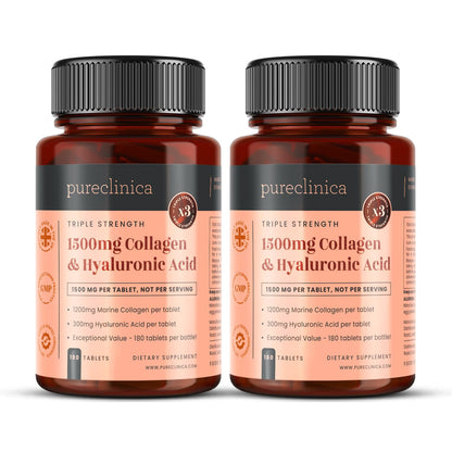PureClinica UltraColl Collagen & Hyaluronic Acid 1500mg – 360 Tablets (2 x 180) | 1 Year Supply