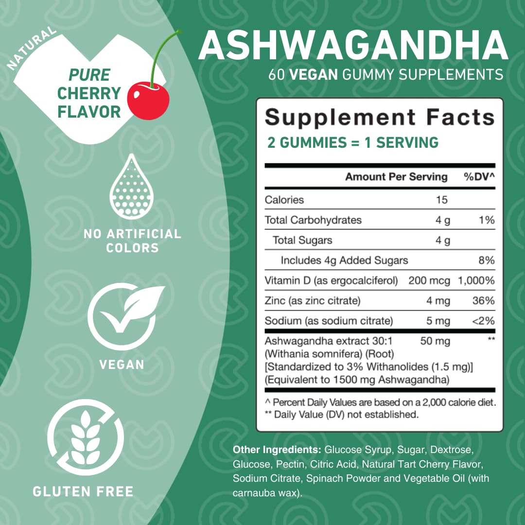 PUREFINITY Ashwagandha Gummies with Vitamin D & Zinc | Relaxation & Mood Support | 60ct