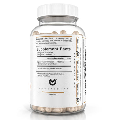 PUREFINITY Ceylon Cinnamon Capsules – 1500mg, Vegan, Non-GMO, 150 Count (75 Day Supply) Pack of 2