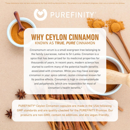 PUREFINITY Ceylon Cinnamon Capsules – 1500mg, Vegan, Non-GMO, 150 Count (75 Day Supply) Pack of 2