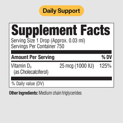 PureFormulas Liquid Vitamin D3 Drops 25 mcg (1,000 IU) – Non-GMO