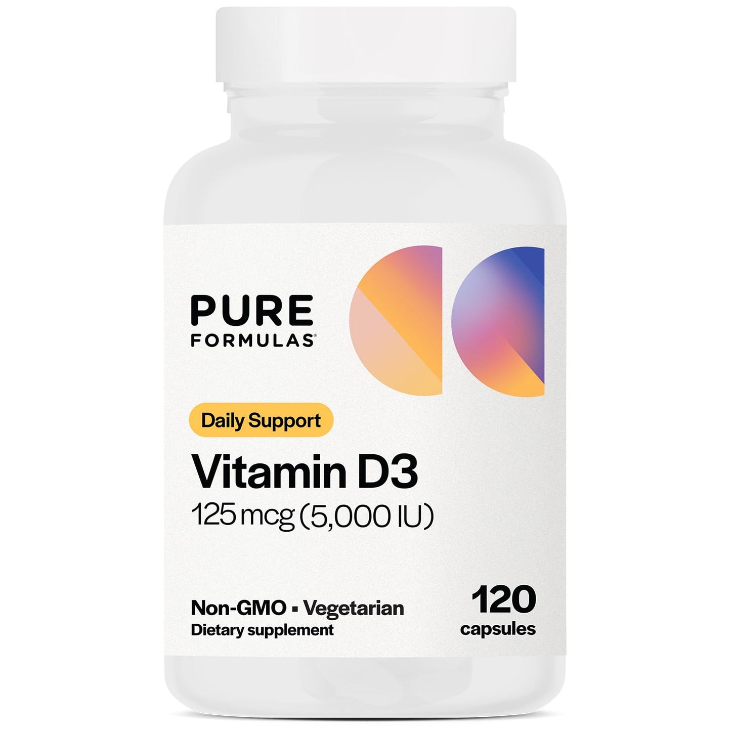 PureFormulas Vitamin D3 5000 IU (125 mcg) | Vitamin D Supplement for Immune Support, Bone & Teeth Health - Non-GMO, 120 Vegetarian Capsules