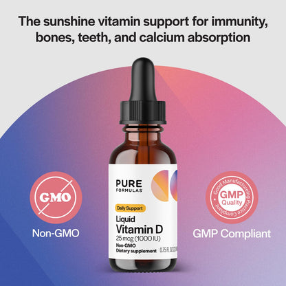 PureFormulas Liquid Vitamin D3 Drops 25 mcg (1,000 IU) – Non-GMO