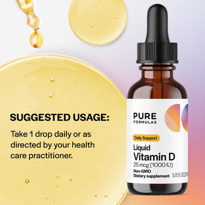 PureFormulas Liquid Vitamin D3 Drops 25 mcg (1,000 IU) – Non-GMO