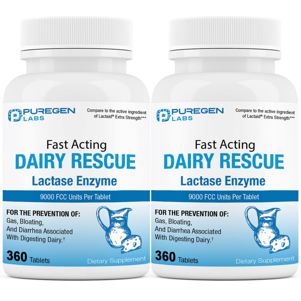 Puregen Labs Dairy Relief Fast Acting Lactase Enzyme 9000 FCC – 720 Tablets