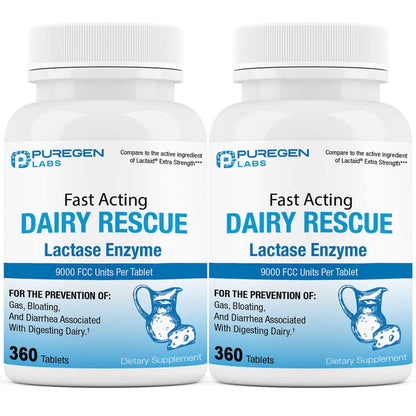 Puregen Labs Dairy Relief Fast Acting Lactase Enzyme 9000 FCC – 720 Tablets
