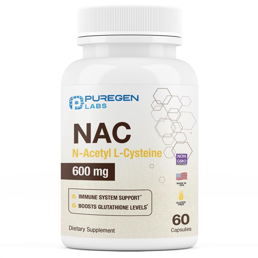 Puregen Labs NAC 600mg - Immune, Respiratory & Liver Support - 60 Veggie Capsules