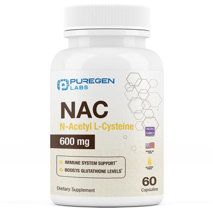 Puregen Labs NAC 600mg - Immune, Respiratory & Liver Support - 60 Veggie Capsules