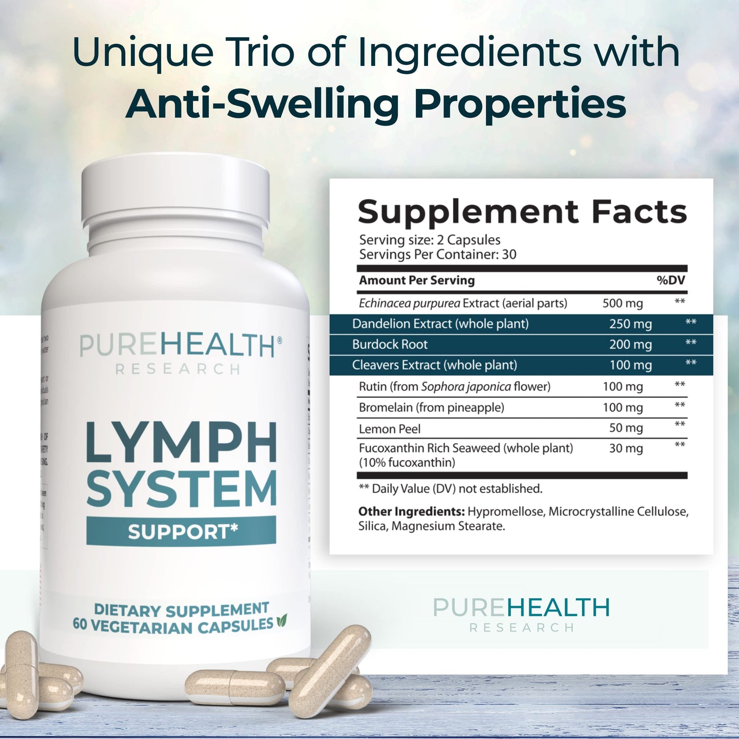 PUREHEALTH RESEARCH Lymph System Support — Lymphatic Drainage Supplement for Women & Men | 360 Capsules