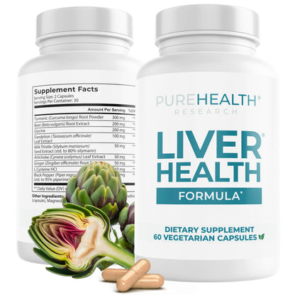 PUREHEALTH RESEARCH Liver Health – Detox & Repair with Artichoke, Milk Thistle & Turmeric | 60 Capsules