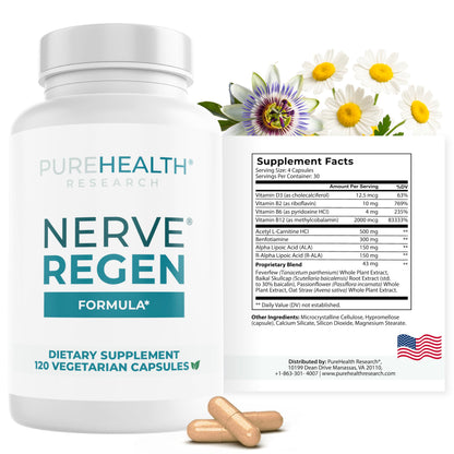 PUREHEALTH RESEARCH Nerve Regen Formula – Nerve Support Supplement for Hands & Feet | 60 Capsules