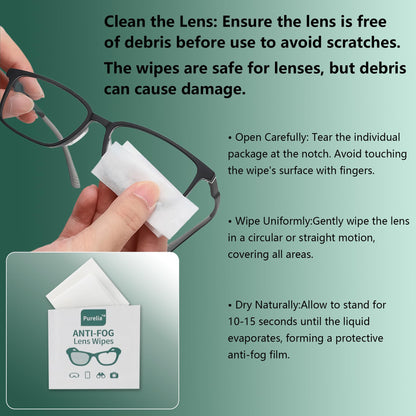 Purelia Anti-Fog Lens Wipes - 100 Count | Quick-Clean for Eyeglasses & Screens