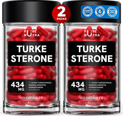 PureNutra Turkesterone for Men | Organic Turkesterone + Fadogia Agrestis | 120 Vegan Capsules (2 Packs)
