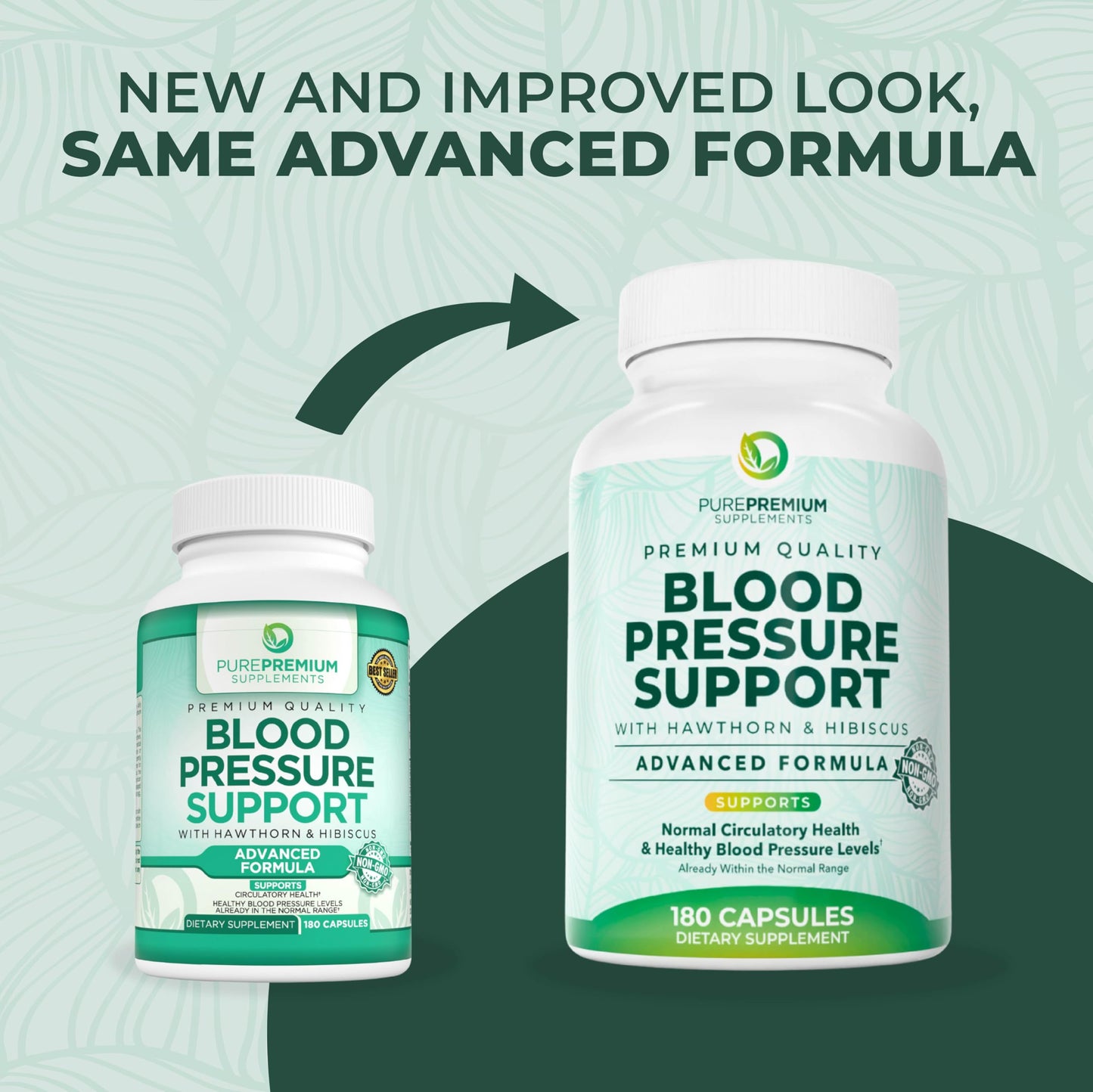 PurePremium Blood Pressure Supplements with Hawthorn, Hibiscus, Garlic & Vitamin B12 – Nitric Oxide & Circulation Support (180ct)