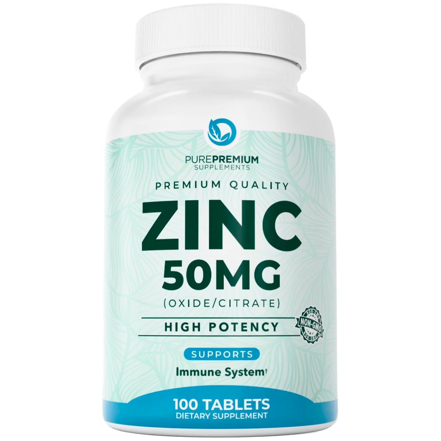 PurePremium Zinc 50mg Supplements for Men & Women - GMP-Certified Immune Support, 100 Tablets