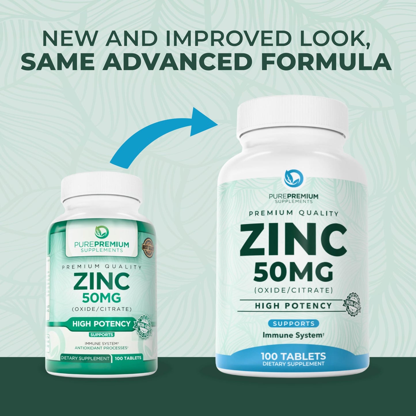PurePremium Zinc 50mg Supplements for Men & Women - GMP-Certified Immune Support, 100 Tablets