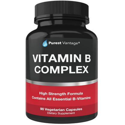 Purest Vantage Vitamin B Complex – B1, B2, B3, B5, B6, B7, B9, B12 | 90 Vegetarian Capsules