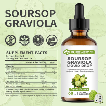 Purever Soursop Graviola Liquid Drop – Cell Support & Regeneration, Immune & Gut Health, Sugar/Gluten Free, 2 fl oz