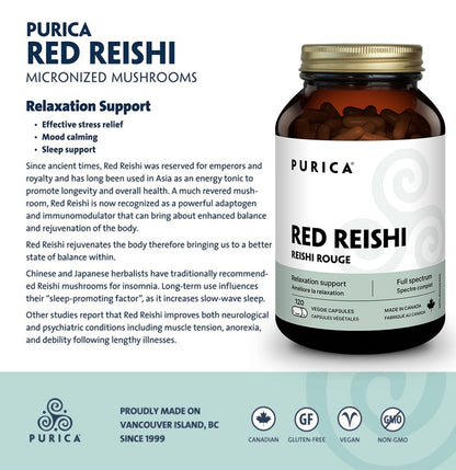PURICA Red Reishi 120 CT | 400mg Reishi Mushroom Supplement