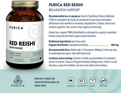 PURICA Red Reishi 120 CT | 400mg Reishi Mushroom Supplement