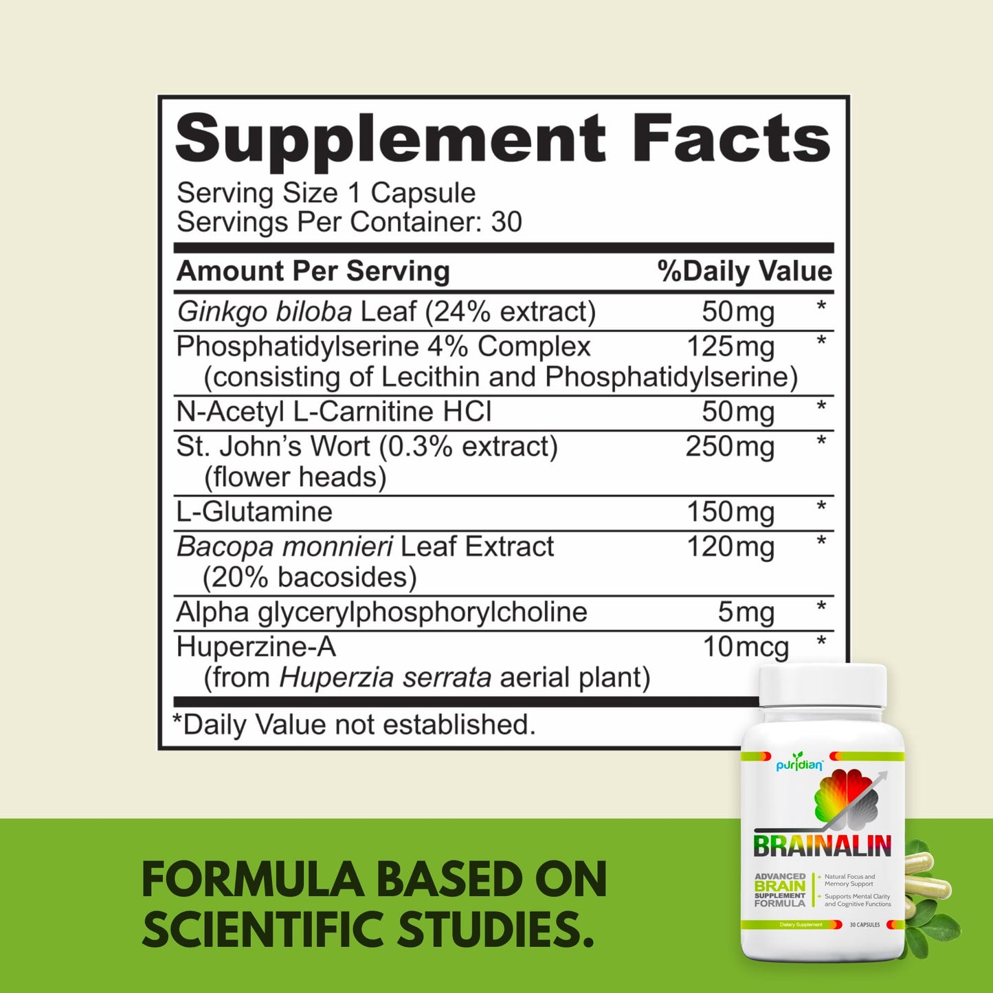 Puridian Brain Supplement for Memory, Focus & Concentration | Brainalin Nootropic Capsules | Non-GMO & Caffeine-Free