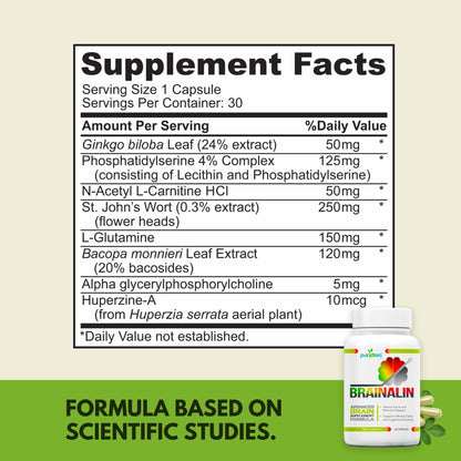 Puridian Brain Supplement for Memory, Focus & Concentration | Brainalin Nootropic Capsules | Non-GMO & Caffeine-Free