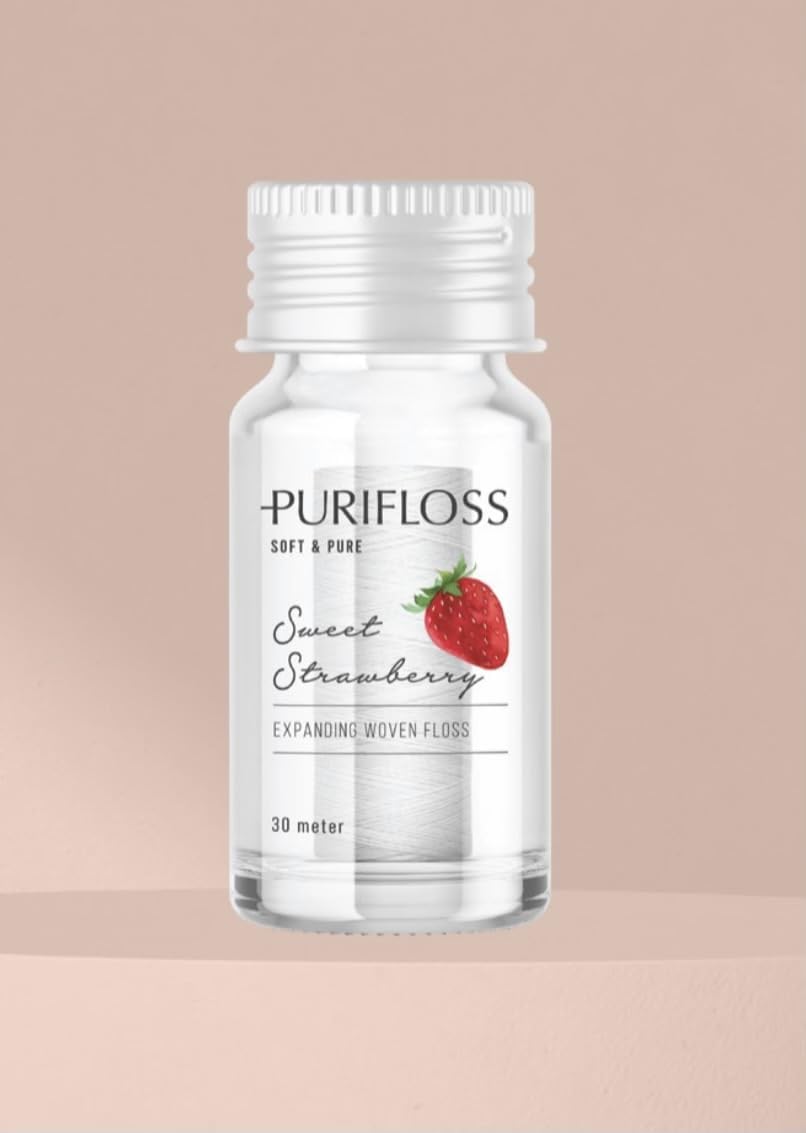 PURIFLOSS Expanding Woven Dental Floss - PFAS/PTFE Free, Strawberry