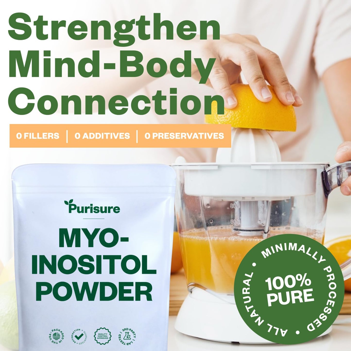 Purisure Myo-Inositol Powder 1kg – Fertility, Hormonal Balance, Ovarian Support | Vegan, Non-GMO | 2000 Servings