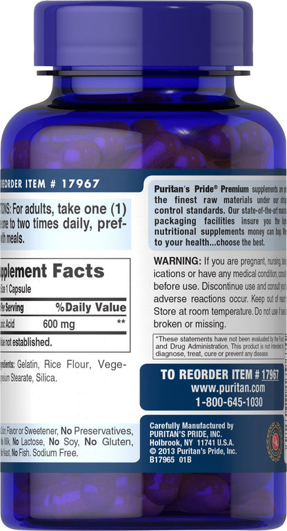 Puritan's Pride Alpha Lipoic Acid 600 Mg, 120 Count - Antioxidant Support
