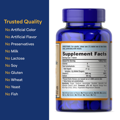 Puritan's Pride Chewable Vitamin C-500 mg with Rose Hips | Immune Support