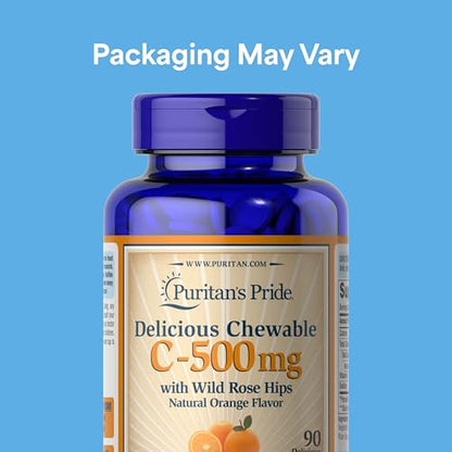 Puritan's Pride Chewable Vitamin C-500 mg with Rose Hips | Immune Support