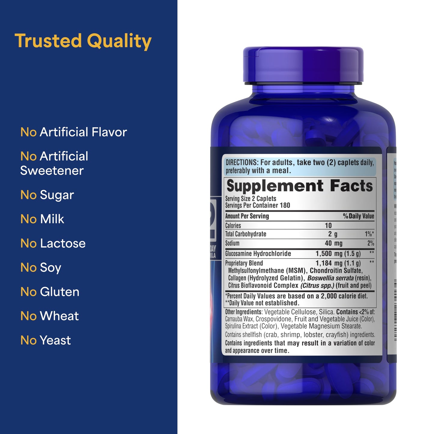 Puritan's Pride Glucosamine Chondroitin MSM – Joint Health Dietary Supplement, 6 Month Supply, 360 Coated Tablets