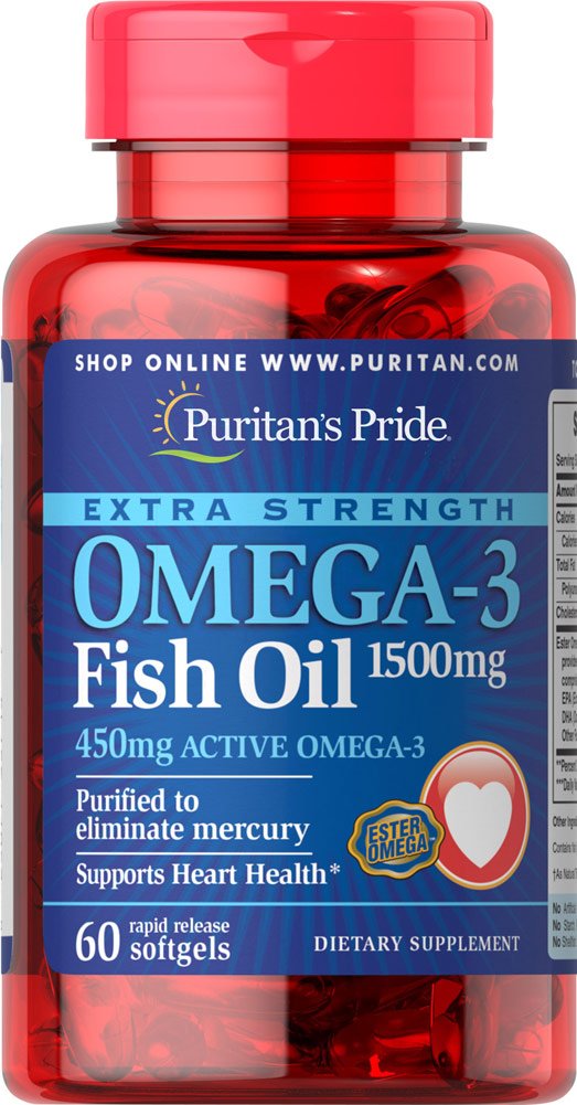 Puritans Pride Omega-3 Fish Oil 1500 mg | 450 mg EPA/DHA Softgels, 60 ct