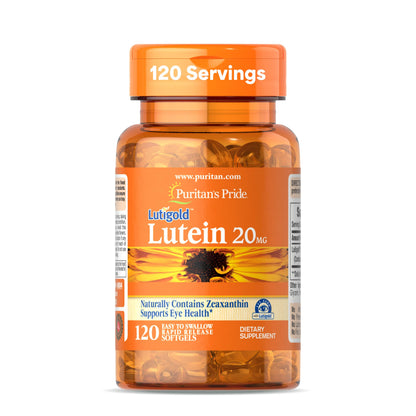 Puritan's Pride Premium Lutigold Lutein 20 mg with Zeaxanthin - Eye Health Support, 8-Month Supply, 120 Softgels