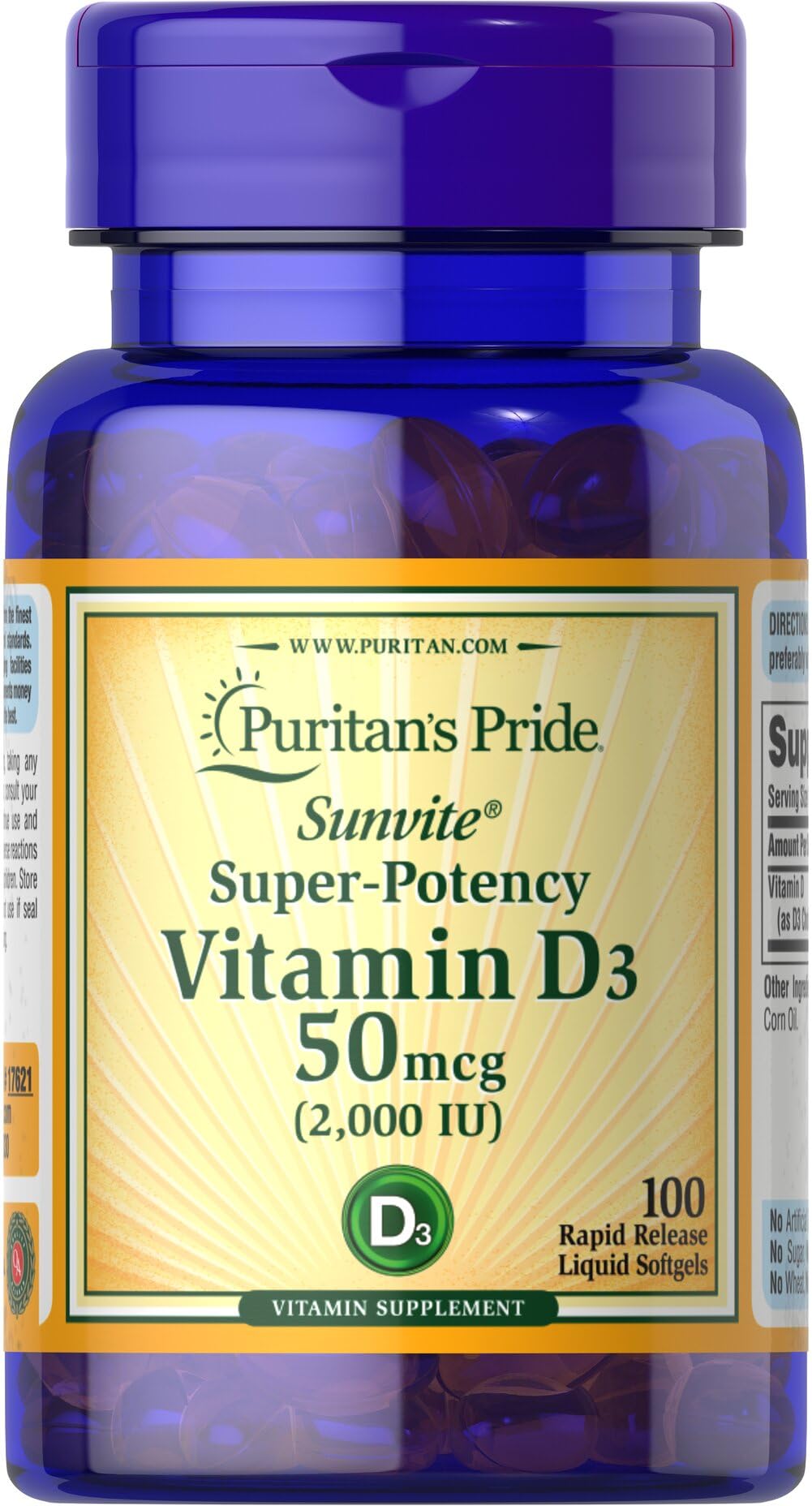 Puritan's Pride Sunvite Vitamin D3 2000IU - 100 Softgels (Discontinued)