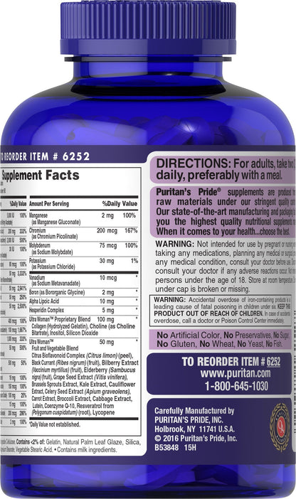Puritan's Pride Ultra Women Multivitamin Timed Release Caplets 180 Count (Discontinued)