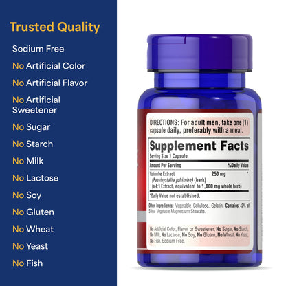 Puritan's Pride Yohimbe 250 mg for Men - 50 Rapid Release Capsules