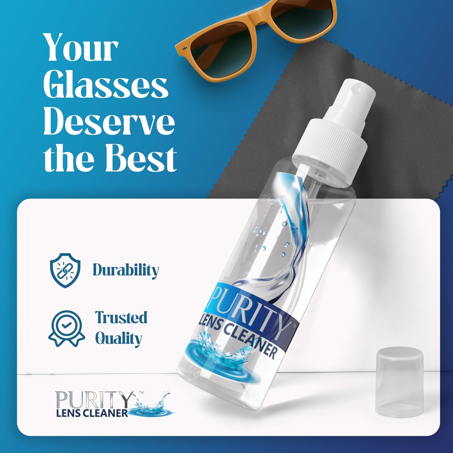 Purity Eyeglass Lens Cleaner Spray Kit – 3 x 8oz Bottles + 2 Microfiber Cloths (AR Coated)