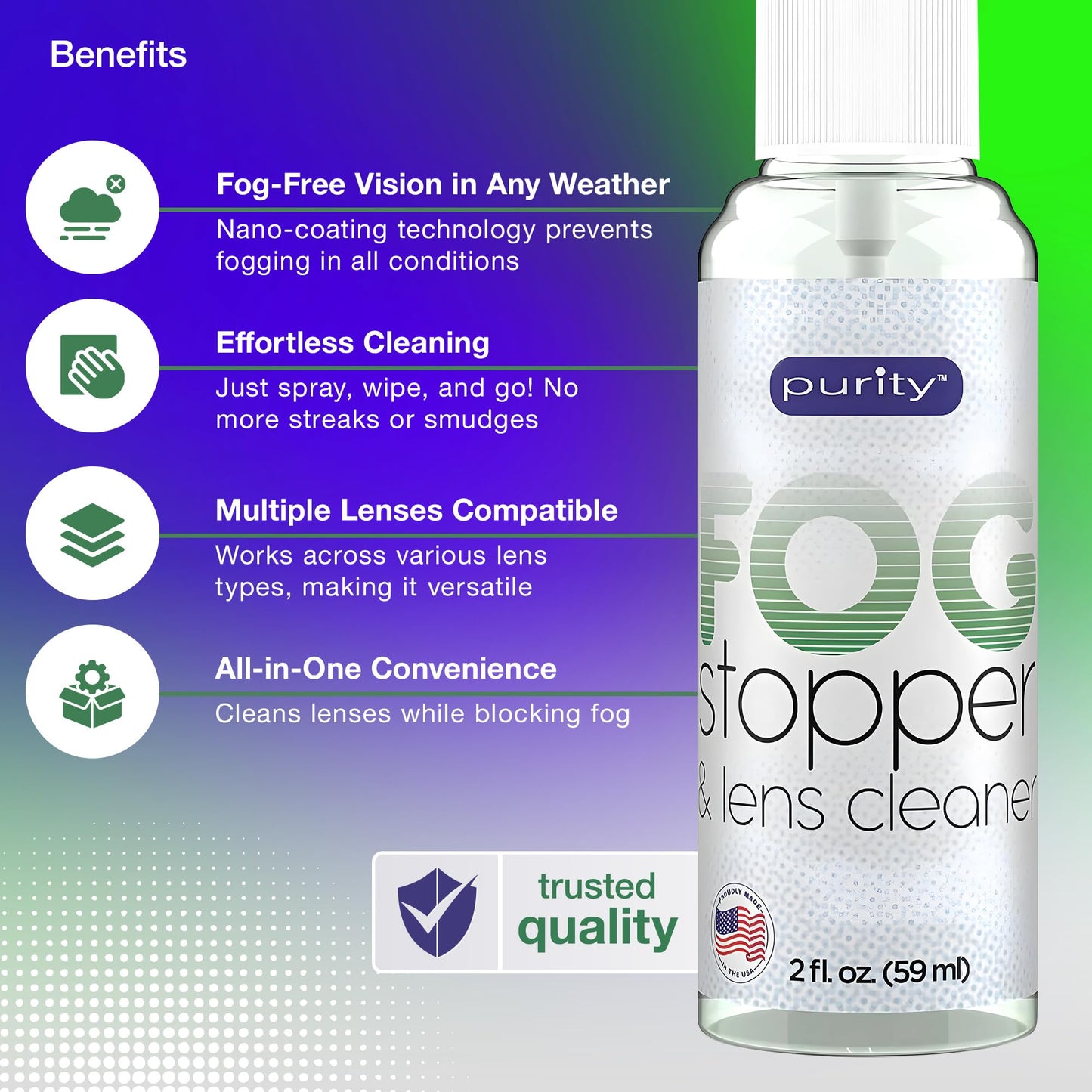 Purity Fog Stopper & Lens Cleaner Spray - Anti Fog for Glasses (2oz)