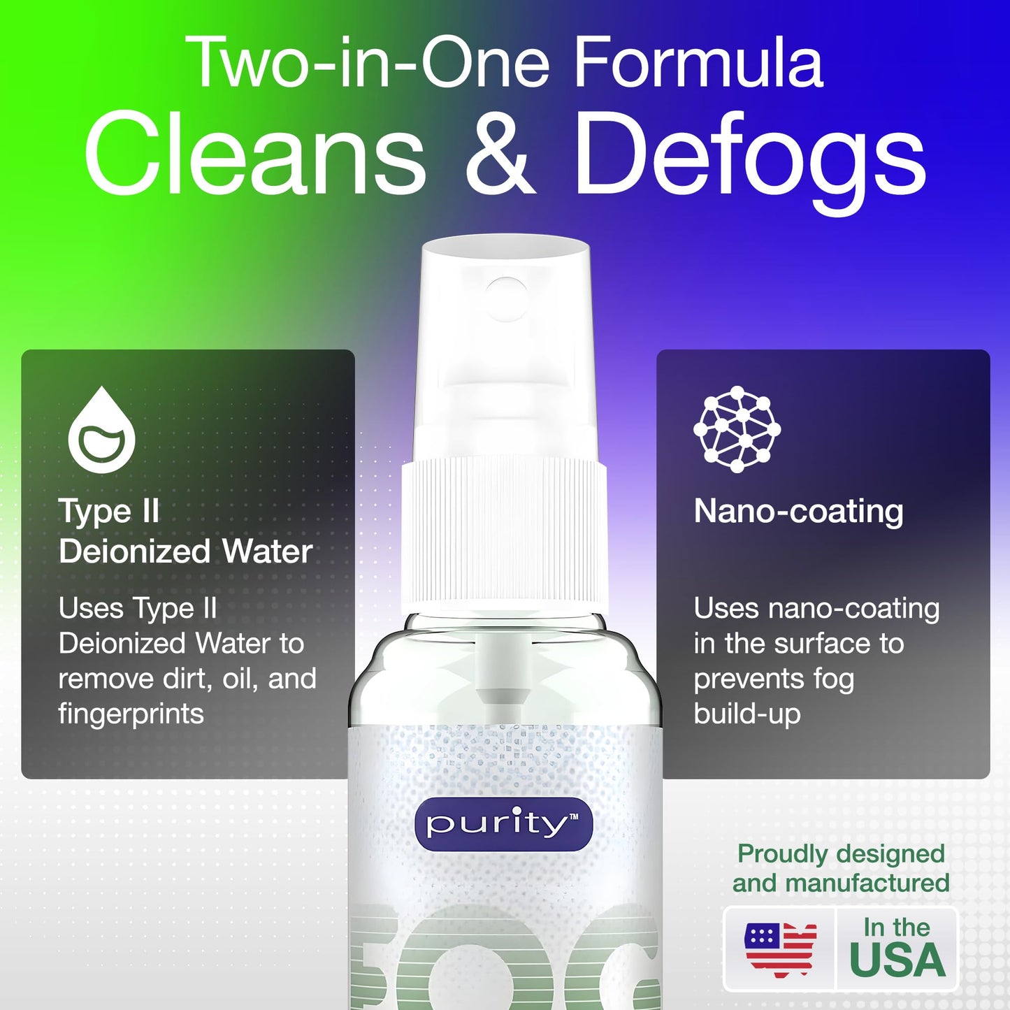 Purity Fog Stopper & Lens Cleaner Spray - Anti Fog for Glasses (2oz)