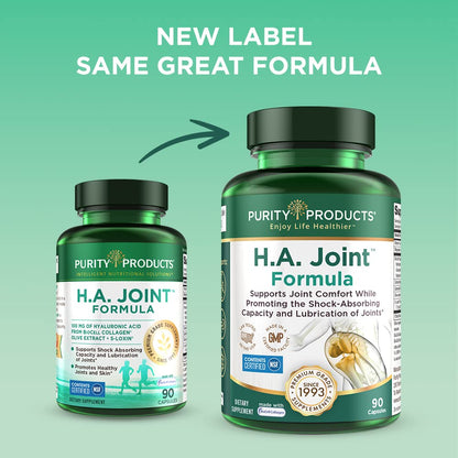 Purity Products HA Joint Formula with Hyaluronic Acid, BioCell Collagen, 5-Loxin – Joints + Skin Support, 90 Caps