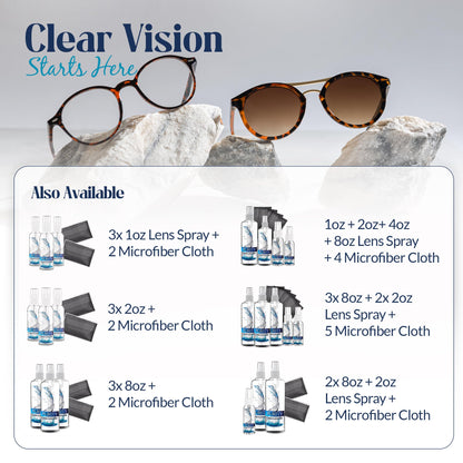 Purity Eyeglass Lens Cleaner Kit - 2x8oz + 1x2oz Spray, 2 Microfiber Cloths
