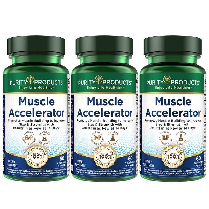 Purity Products Muscle Accelerator 650 mg – Patented & Clinically Tested Ayurvedic Blend for Strength, Endurance + Muscle Growth | 60 Veg Caps (3)
