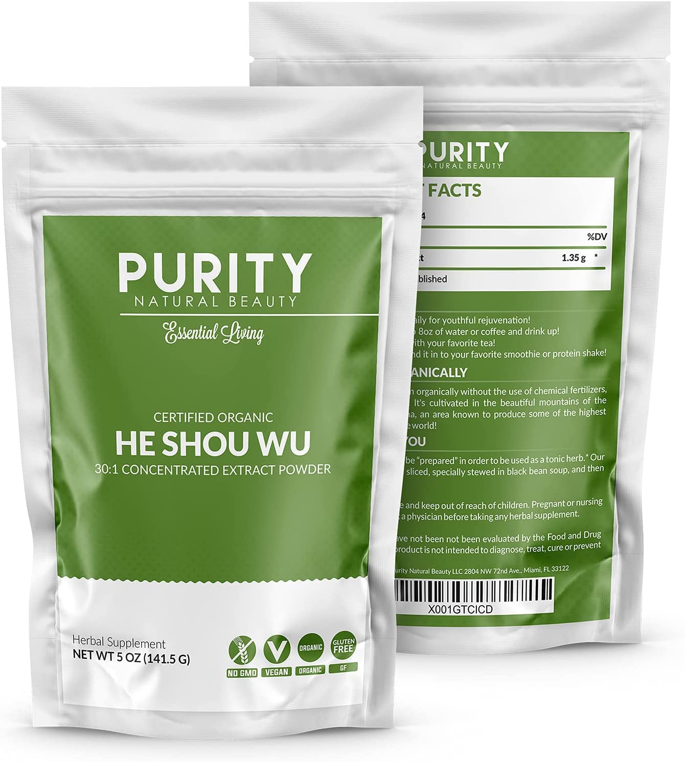 Purity Natural Beauty Organic He Shou Wu 5oz | 30:1 Fo-ti Extract