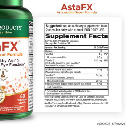 Purity Products AstaFX Astaxanthin 4 mg AstaREAL with Tocotrienols & BioPerine – 60 Vegetarian Caps