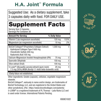 Purity Products HA Joint Formula Hyaluronic Acid + Key CoFactors - Joint + Skin Multi Collagen (Type I, II & III) - 5-Loxin - Olive Fruit Extract - Joint Flexibility + Mobility - 90 Capsules (2)