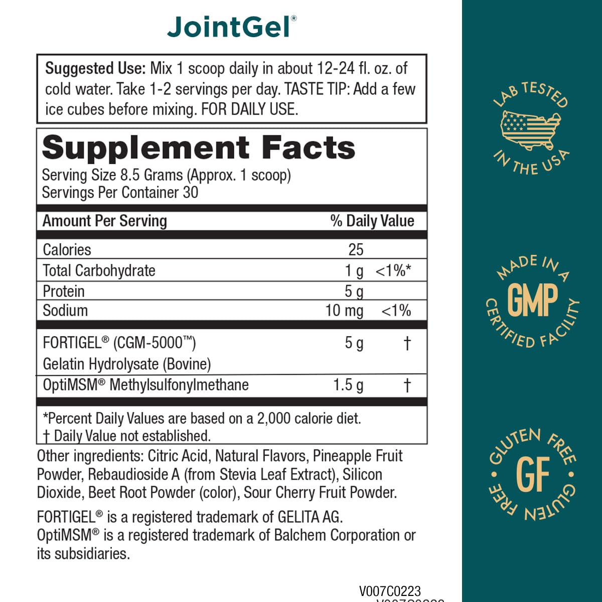 Purity Products JointGel Formula – Collagen Peptides + MSM, Berry Powder, 30 Day Supply