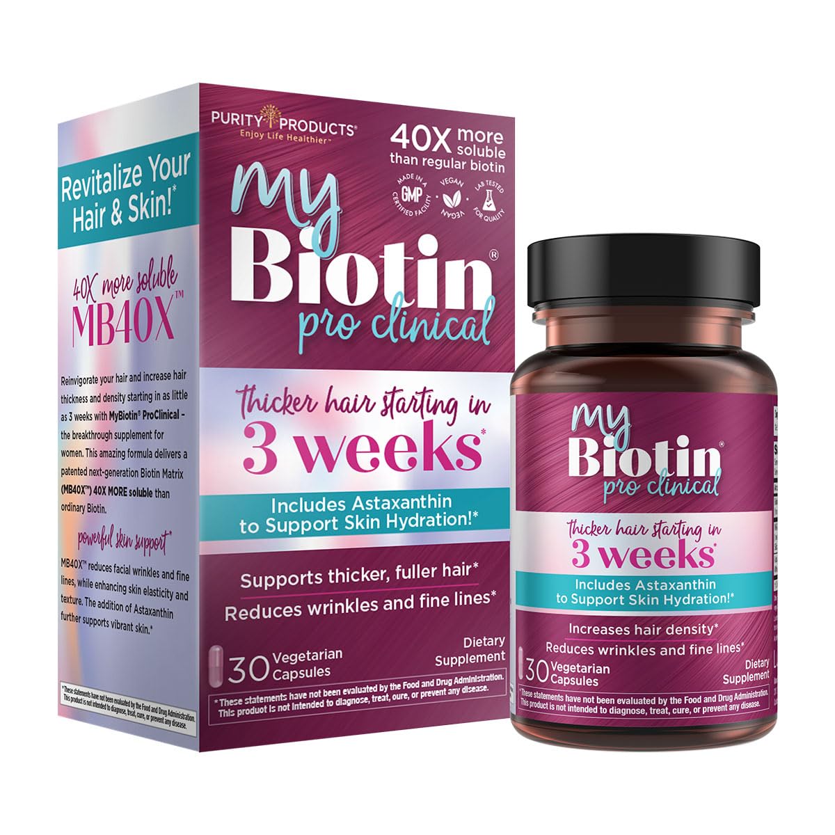 Purity Products MyBiotin ProClinical – 40x Soluble Biotin for Hair, Skin & Nails | 30 Veg Capsules