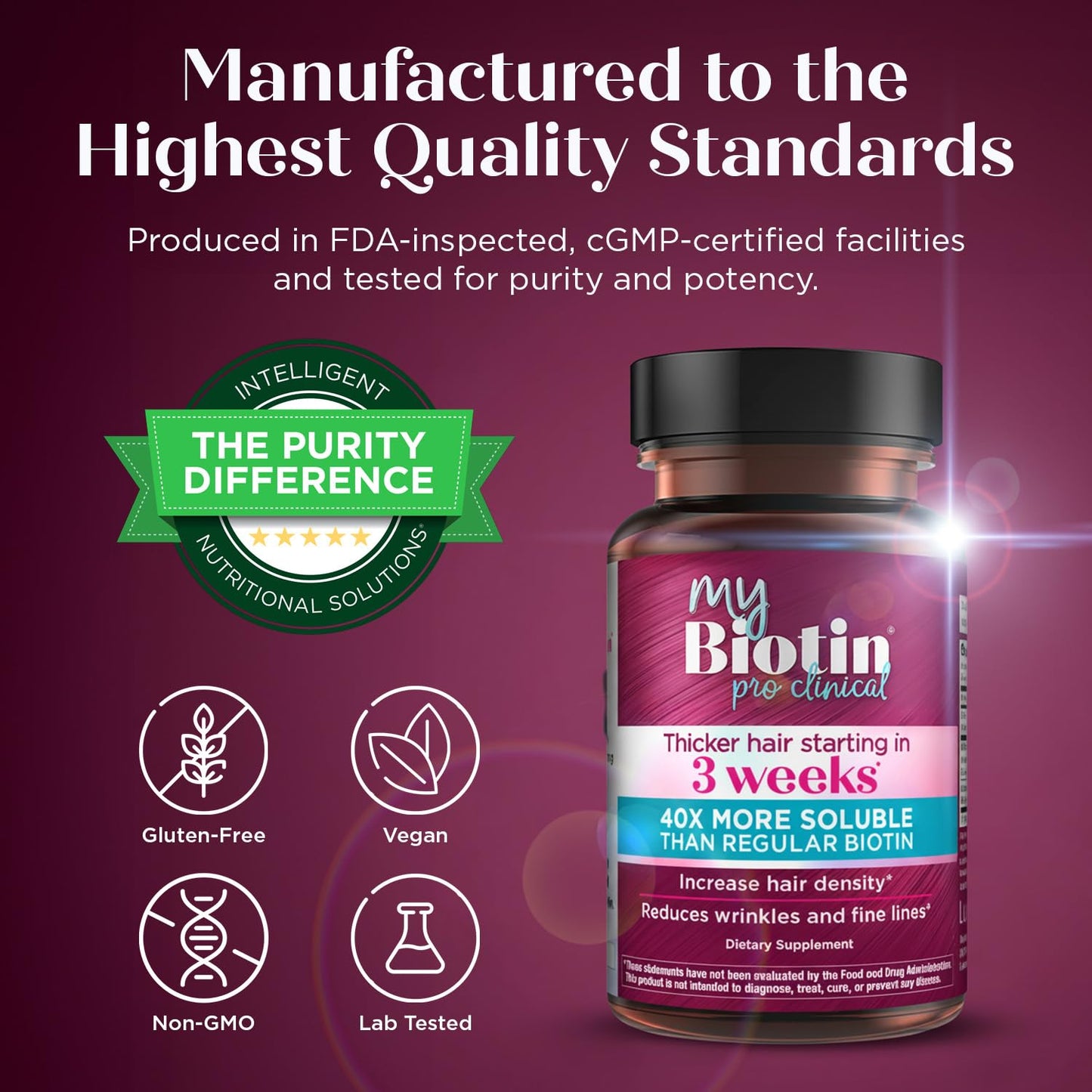 Purity Products MyBiotin ProClinical – 40x Soluble Biotin for Hair, Skin & Nails | 30 Veg Capsules