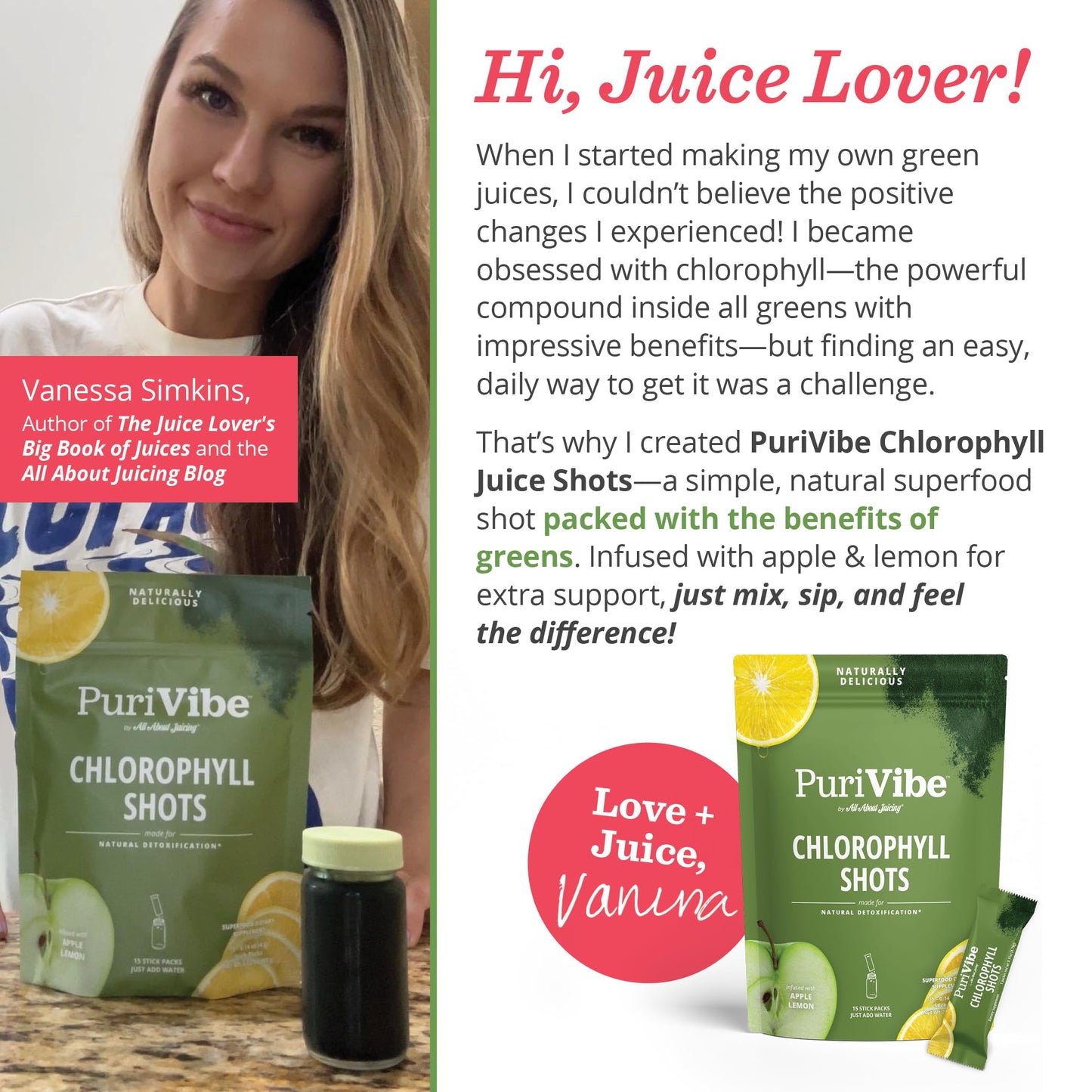 All About Juicing Chlorophyll Green Juice Shots – Clean Energy, Detox, Alkalize (30 Stick Packs)